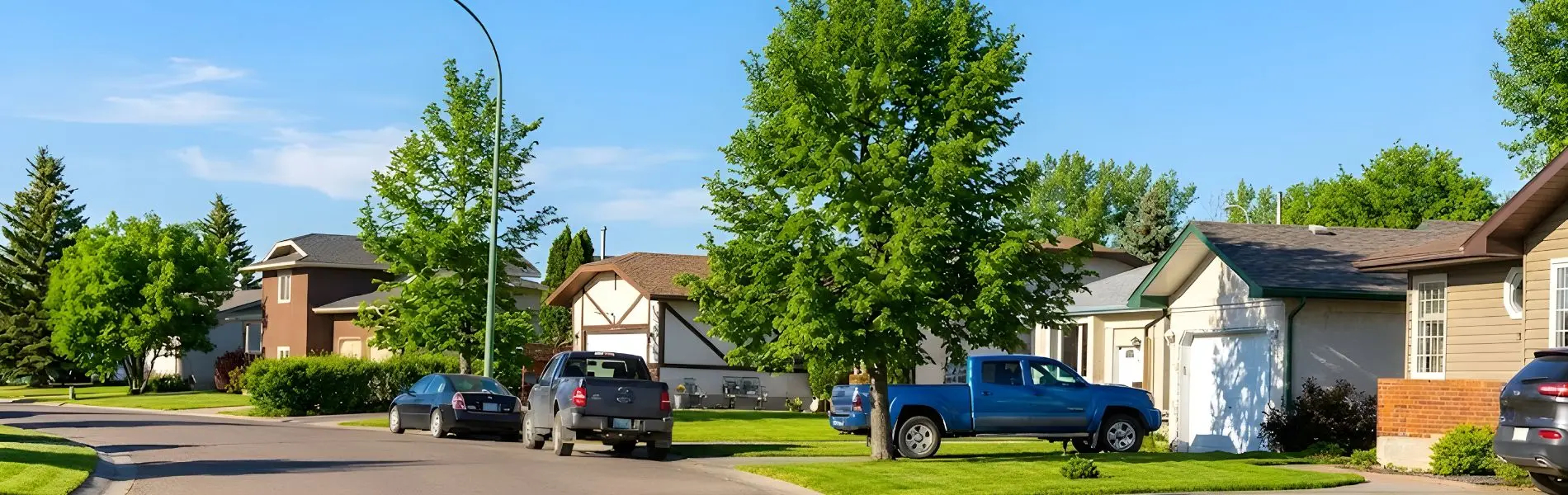 Mature streets and family homes in the Parkridge neighbourhood of East Regina